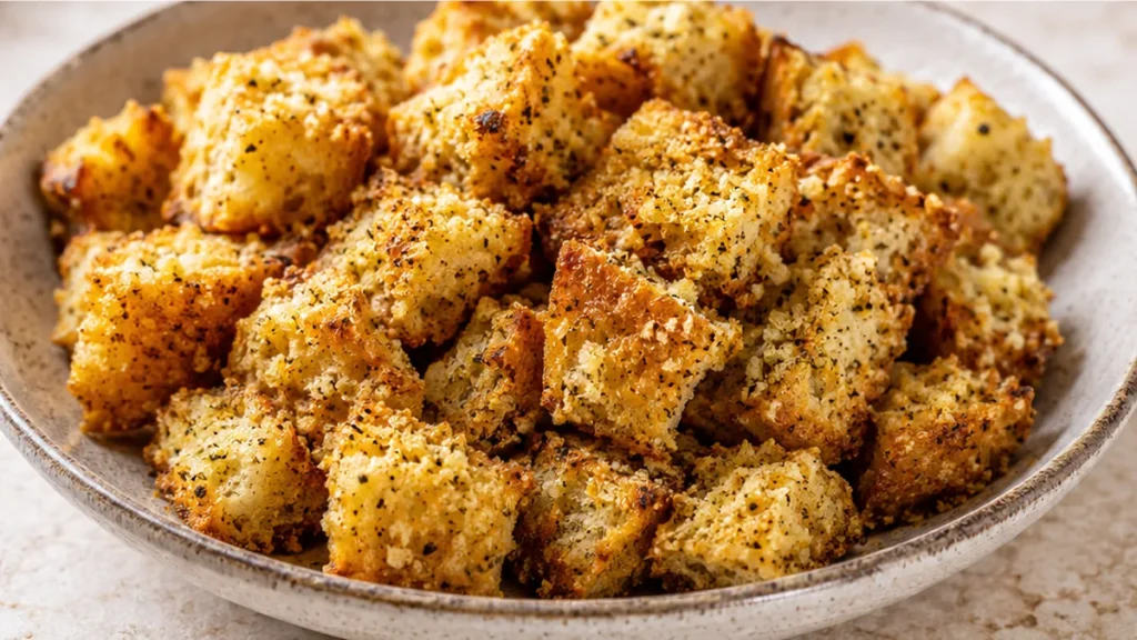 Crunchy Cheesy Garlic Croutons in 15 Mins!