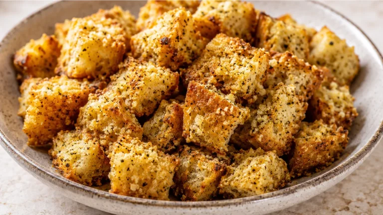 Crunchy Cheesy Garlic Croutons in 15 Mins!