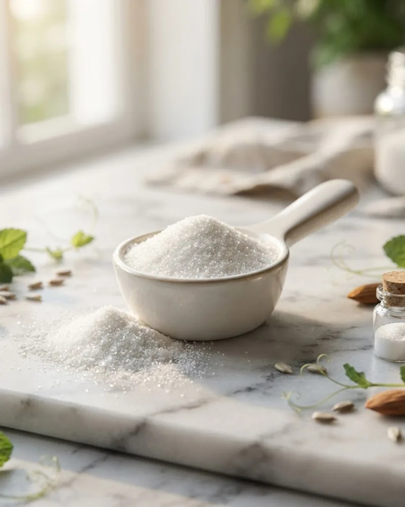 Detail view of is creatine vegan? How the powder is made