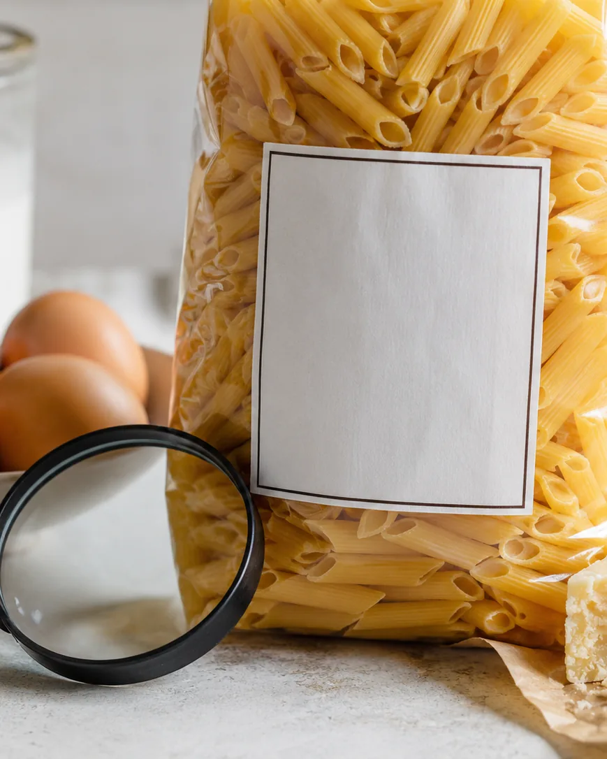 Detail view of hidden Animal Ingredients on a Pasta Label