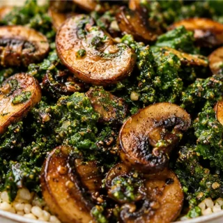 Mushroom Bowls with Kale Pesto - Mushroom bowls: whip up this vibrant and healthy meal featuring roasted mushrooms and fresh kale pesto. Perfect for a quick, sa