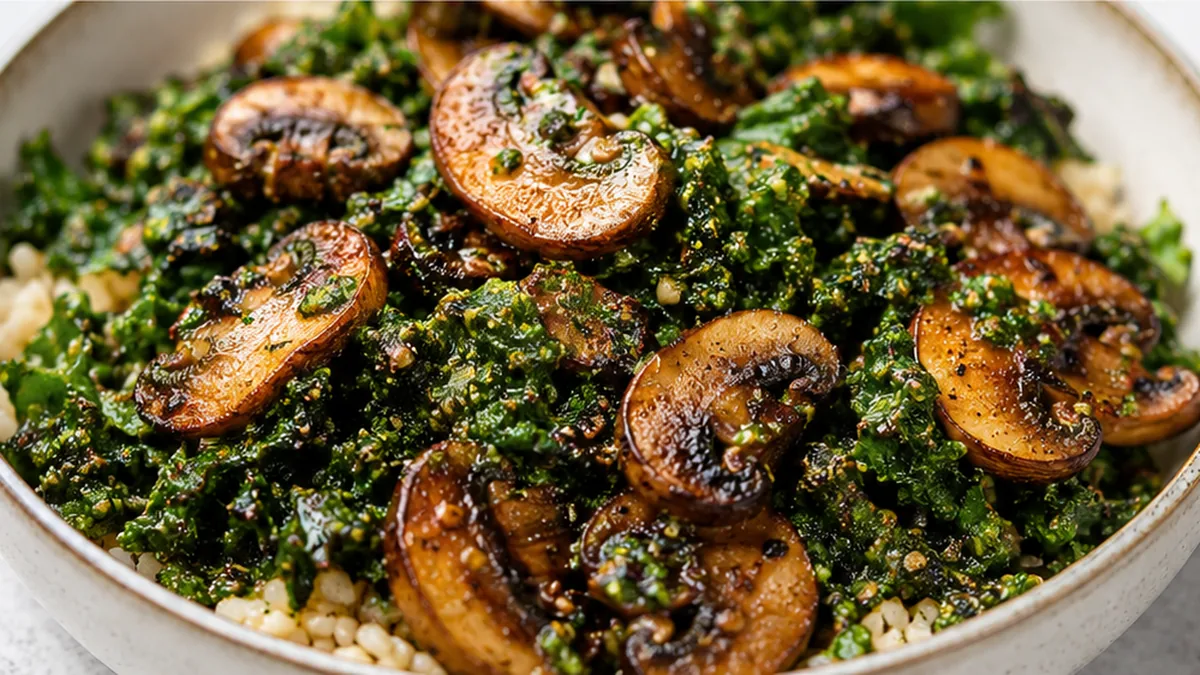Mushroom Bowls with Kale Pesto - Mushroom bowls: whip up this vibrant and healthy meal featuring roasted mushrooms and fresh kale pesto. Perfect for a quick, sa