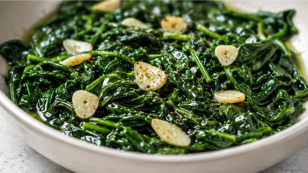 Garlicky Sautéed Spinach: Quick & Healthy Side! - sauteed spinach - Sautéed spinach: stir-fry this bright, garlicky side dish in under 5 minutes. A healthy and
