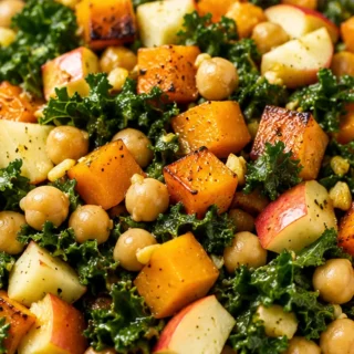 Autumn Glow Salad: Cozy Squash & Kale - squash salad - Squash salad: savor this hearty and healthy autumn dish featuring tender roasted squash, fresh kale, and