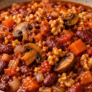 ️ Hearty Vegetarian Chili: So Flavorful, You Won't Miss the Meat! Vegetarian Chili: cook this hearty, flavorful chili packed with walnuts and mushrooms. A satis