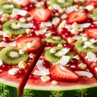 Watermelon Pizza: Your New Favorite Summer Treat! Watermelon pizza: enjoy this vibrant and healthy fruit dessert. Top with your favorite berries, kiwi, and coco