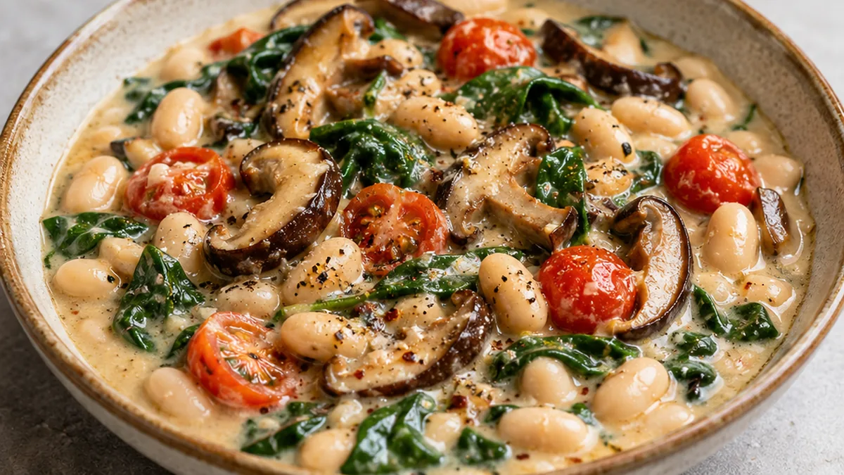 Creamy White Bean & Shiitake Bowl - white bean bowl - White bean bowl: master this hearty, flavorful dish with shiitake mushrooms and fresh spinach. A perfect p