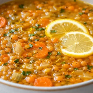 Zesty Lemon Lentil Soup - Lemon lentil soup: prepare this wholesome and flavorful soup in under 30 minutes. A perfect blend of tangy lemon and earthy spices for