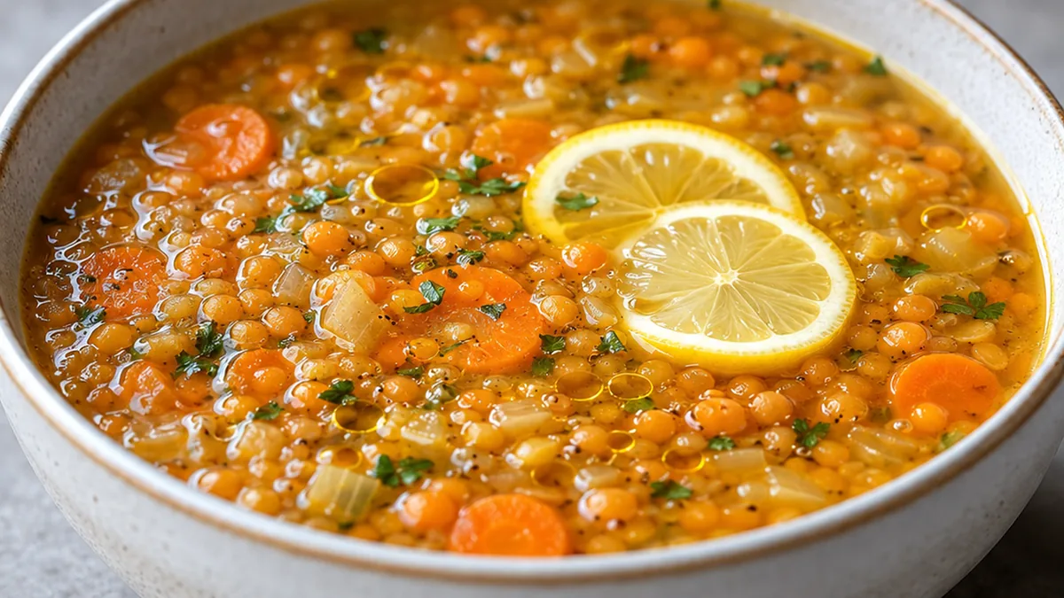 Zesty Lemon Lentil Soup - Lemon lentil soup: prepare this wholesome and flavorful soup in under 30 minutes. A perfect blend of tangy lemon and earthy spices for