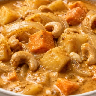 Creamy Vegan Massaman Curry - Vegan Massaman Curry: prepare this quick and flavorful dish in your Instant Pot. Hearty vegetables and a rich coconut broth make f