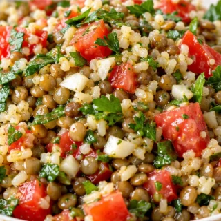 Zesty Garlic Tomato Lentil Salad - Lentil salad: savor this fresh, flavorful recipe with sautéed garlic and tomatoes. A healthy, satisfying meal ready in under