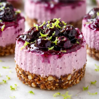 Vegan Blueberry Lime Mini Cheesecakes