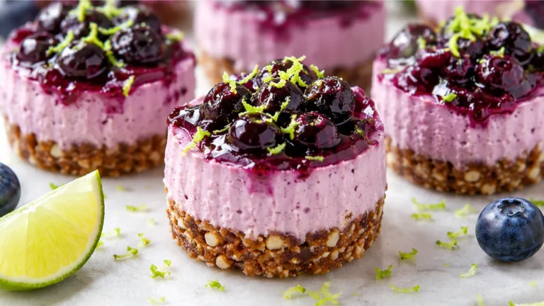 Vegan Blueberry Lime Mini Cheesecakes