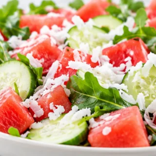 Refreshing Watermelon Cucumber Salad! Watermelon cucumber salad: assemble this tropical, healthy dish in minutes. A perfect light meal for a hot summer day, bur